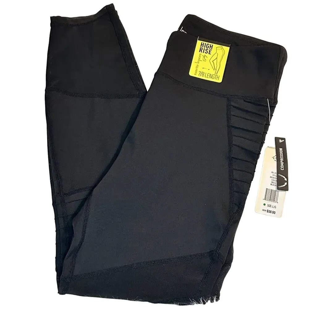 Nanette Lepore‎ Women's Leggings Large Black Play High Rise Mesh Compression